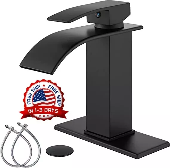 Grifo Monomando Para Lavabo De Baño Negro Con Cascada Llave Agua Grifo Lavamanos