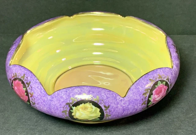 RARE ANTIQUE ART DECO RS Tillowitz PURPLE & YELLOW Luster Porcelain Bowl w/ROSES
