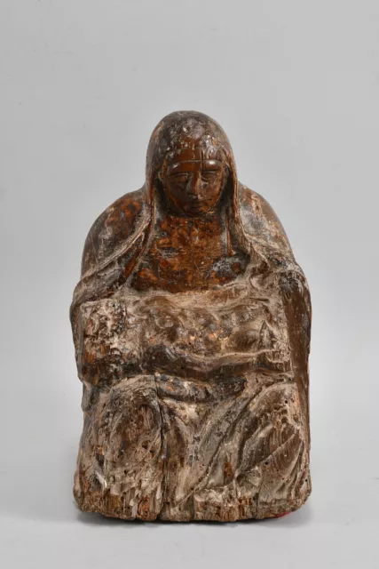 M55L02- Alte Holz Figur Pieta, Spuren von Polychromie, 16./17.Jh