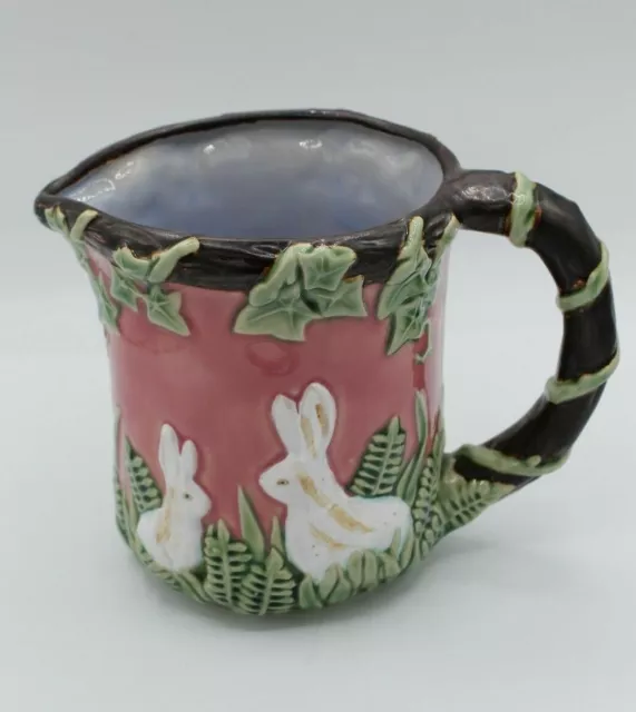 Vintage Nouveau Majolica Rabbits and Ivy Pitcher 1991 CBK Ltd.