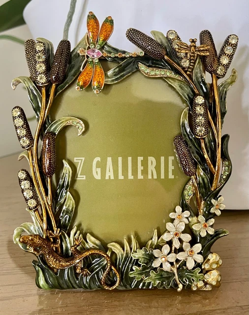 GORGEOUS Dimensional Enamel & Crystal Picture Frame DRAGONFLY,FLOWERS,SALAMANDER