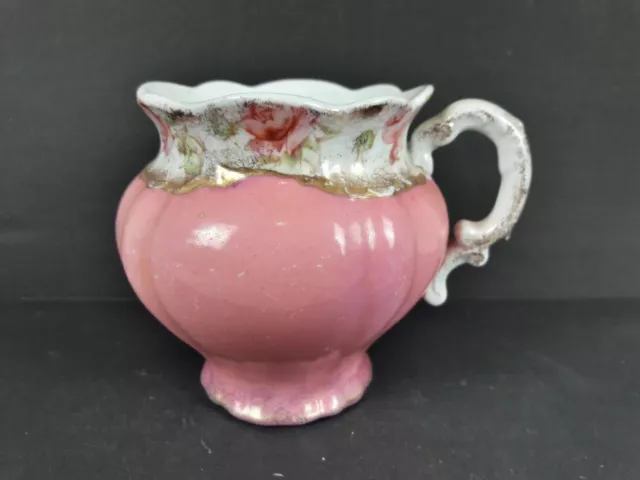 Antique Hand Painted Pink Roses & Multi Color Creamer -JJ