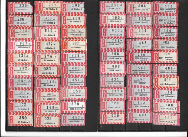 R-Zettel/BRD/ 63 Gießen 1 - 6320 Alsfeld 1 (120 versch.)