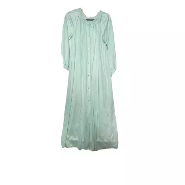 VINTAGE Shadowline Long Nightgown Robe Sz Petite Green Button Lace Nylon Pockets