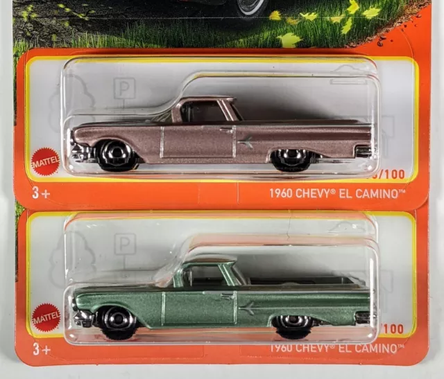 1960 Chevy El Camino / Set of 2 / Mauve & Green / Matchbox / Free Shipping