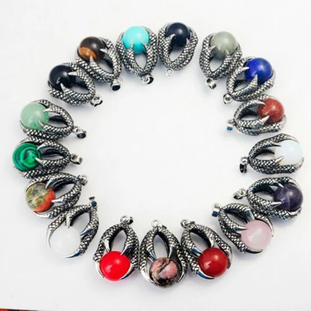 Dragon Claw Punk Rock Round Ball Gemstone Healing Crystal Pendant Necklace Men 2