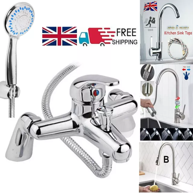 Luxury Bathroom Chrome Sink Bath Filler Tap Shower Mixer Taps with Hand Held Set