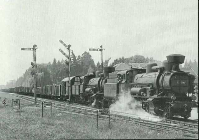 "Alte Foto-AK"- Dampflokomotiven 56.3147 & 3203 im Bahnhof Tobelbad am 8.07.1958