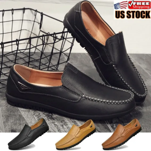Men's Casual Moccasin Running Slip On Lightweight Walking Driving Leather Shoes