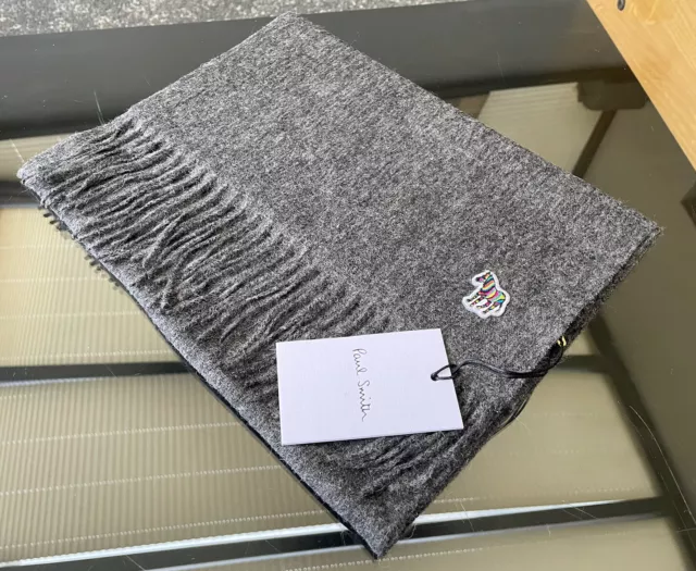 BNWT Paul  Smith Zebra Grey 100% Lambswool Scarf Made In England RRP £110