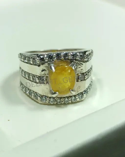 Natural Yellow Sapphire Ring 925 Sterling Silver Ring For Men's Engagement Ring
