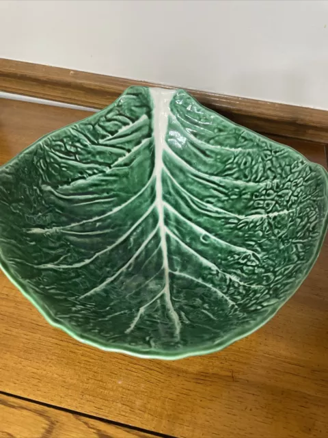 VTG Secla Portugal Pottery Majolica Large Green Cabbage Leaf Salad Bowl 12"x12"