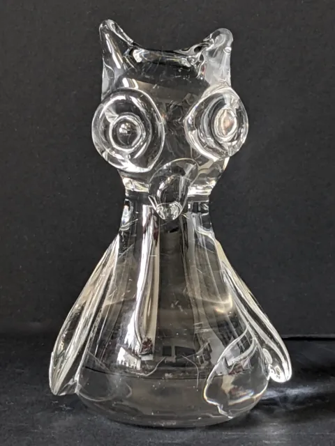 VINTAGE HANDMADE CLEAR GLASS OWL FIGURINE 10cm Tall