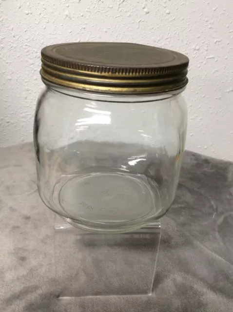 Vintage Square Hoosier Style Kitchen Glass Jar Cannister With Lid Round