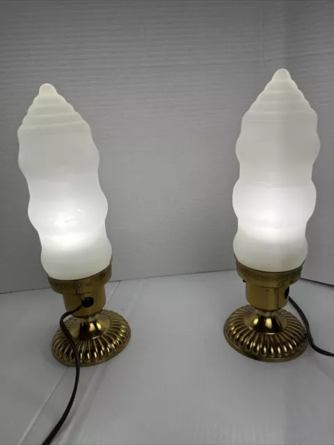 Vintage Art Deco Skyscraper Frosted Glass Bedroom Boudoir Table Lamps Pair 12”