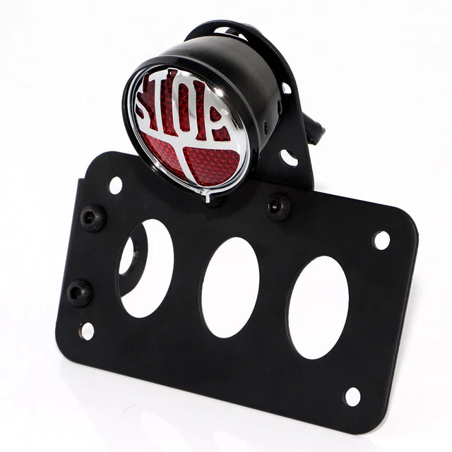 HTTMT Motorcycle Side Mount License Plate Bracket With LED Brake Light – Chrome, Fits 1” Or 7/8” Axles