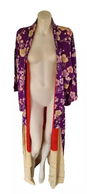 Purple Silk Kimono Cherry Blossom's 1950's Fully Lined Hand Woven Rinzu Silk 3