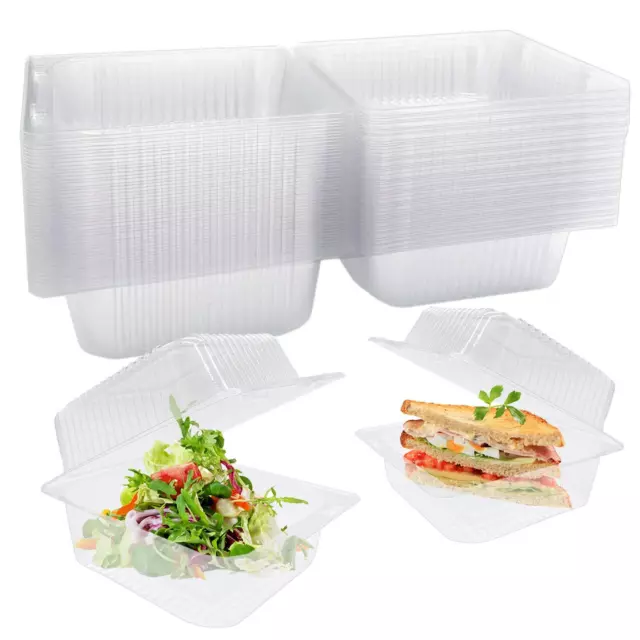 OJYUDD 50 Pcs Clear Plastic Take out Containers, Square Hinged Food Containers,