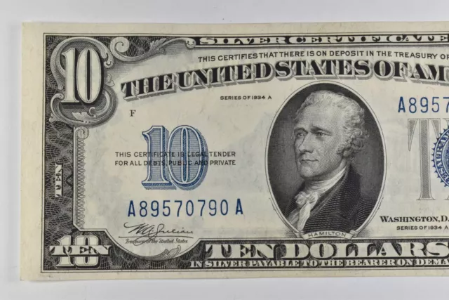 CRISP - 1934-A SILVER CERTIFICATE - US $10 Note - Higher Grade *679