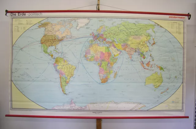Schulwandkarte schöne alte Weltkarte politische 245x142c vintage world map 1977