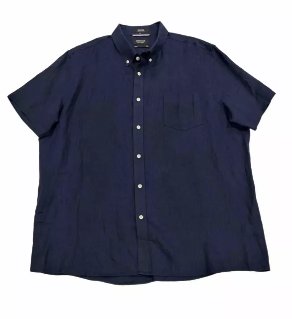 Nordstrom Linen Short Sleeve Shirt Mens Size 2XL Navy Blue Button Down Trim Fit