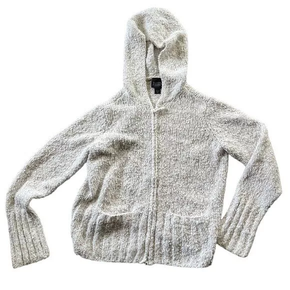 Eileen Fisher Petite Womens Knit Full Zip Hooded Sweater Size SP Linen Blend