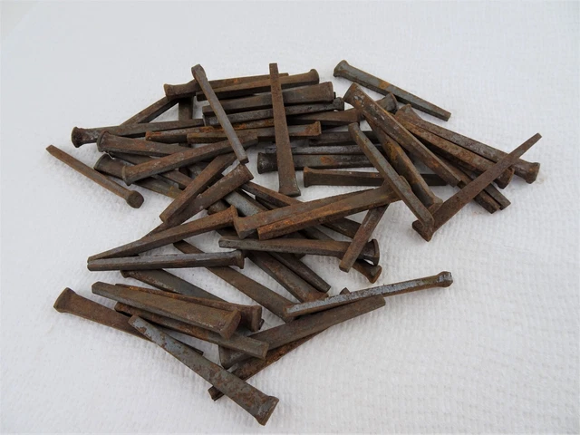 58- 2” Steel Square Cut Head Nails Rusty Lot Original Vintage Spikes