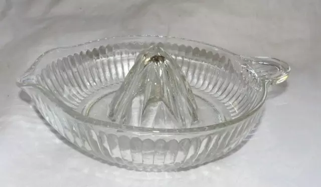 Heavy  7" Clear Ribbed GLASS Orange Lemon Lime CITRUS Hand Juicer REAMER