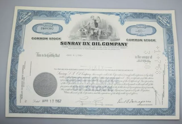 Historisches Wertpapier Aktie Sunray DX Oil-Corporation  1967 114