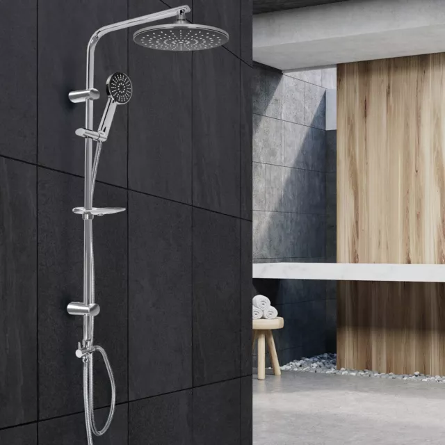 Conjunto de ducha monomando cabezal de ducha lluvia redondo gris negro en acero