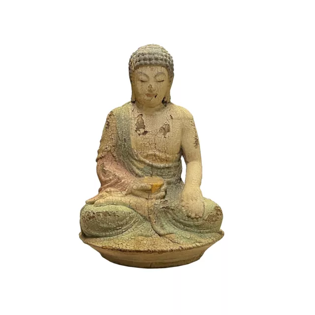 Rustic Wood Sitting Gautama Amitabha Shakyamuni Buddha Statue ws2708