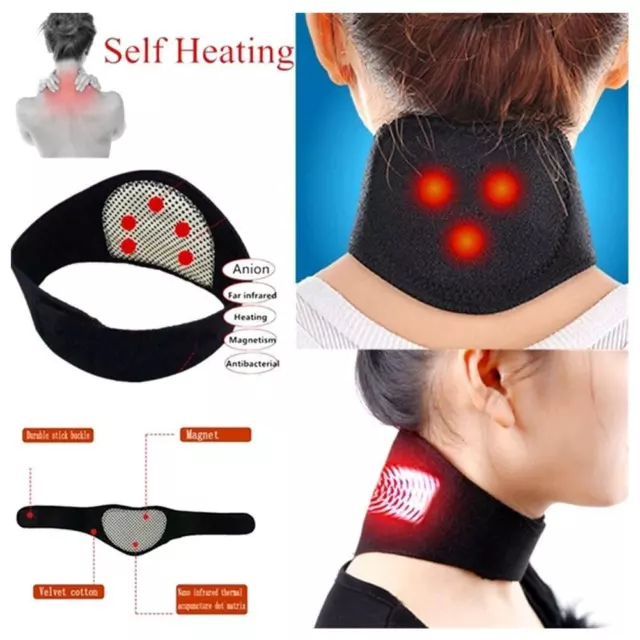 Neck Magnetic Tourmaline pain Wrap Brace Heat Therapy Support Belt Self Heating