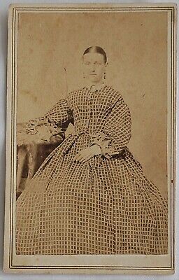 CDV Photo Woman Checked Hoop Skirt Dickson St Louis MO Civil War Era 1860s