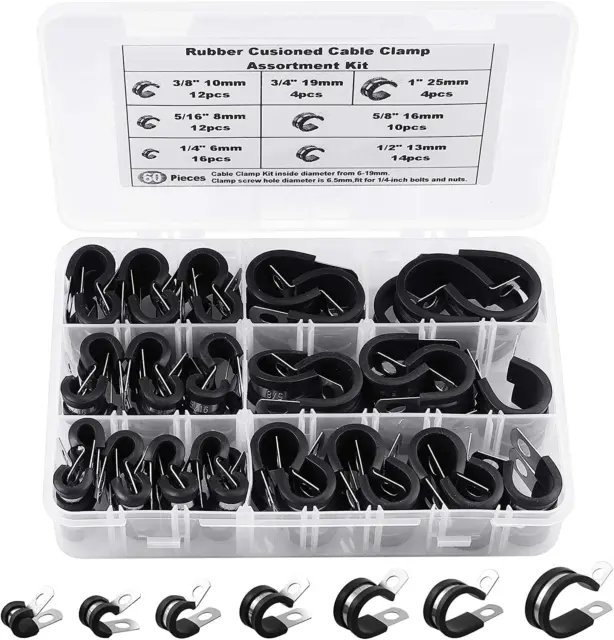 72Pcs Cable Clamps Stainless Steel,Rubber Cushioned Rubber Cable Clamps for Pipe