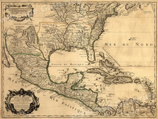 1700s New World Spanish Colonies Old Map - 20x28