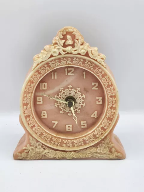 Pink White Cameo Shabby Chic Mantle Table Clock Incolay Stone Victorian Floral