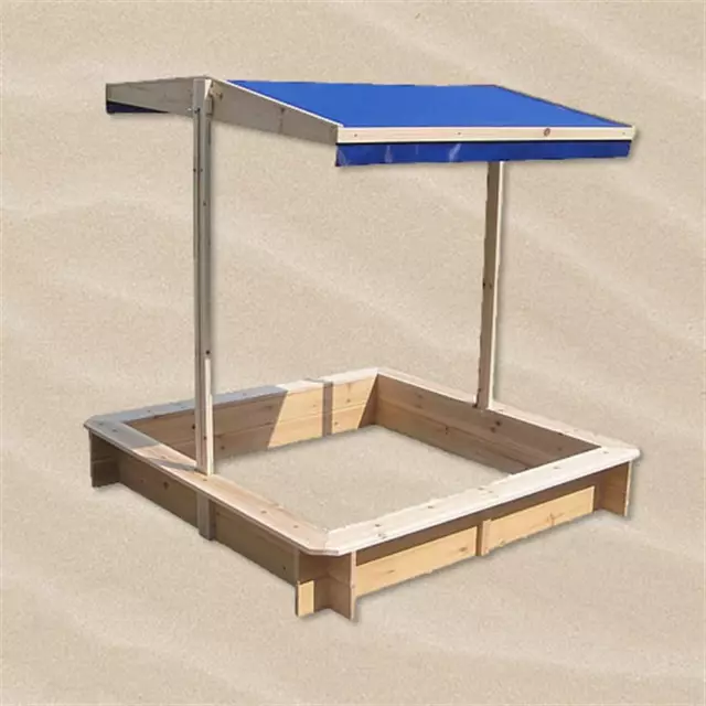 Sandkasten Sandbox Sandkiste Spielhaus Holz mit verstellbaren Dach Blau NEU 3