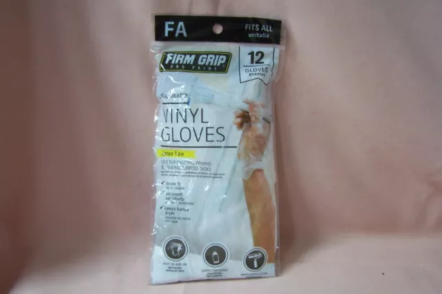FIRM GRIP Pro Paint Disposable Vinyl Gloves 12 Glove Pack NEW Latex Free One Sz.