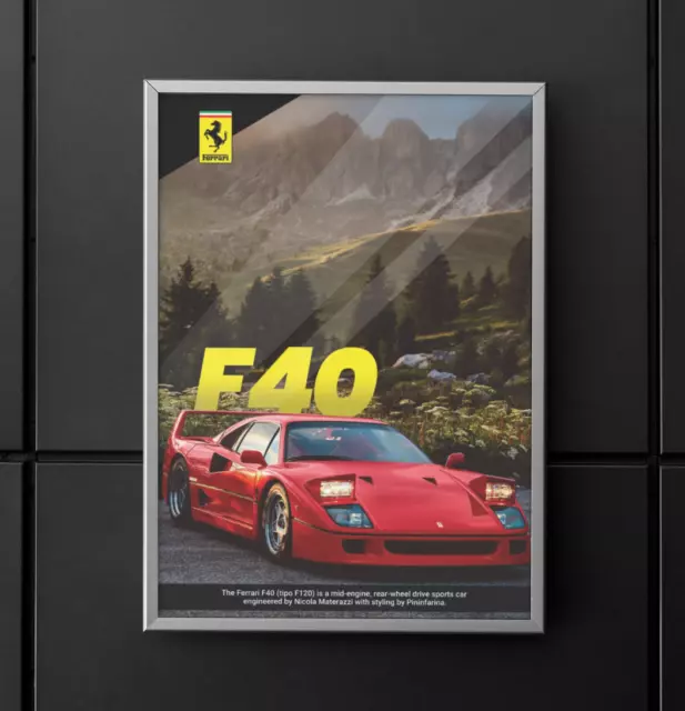 Ferrari f40 vintage race car poster 24x36 8k 599 f8 sf90 tributo 488 458 italy