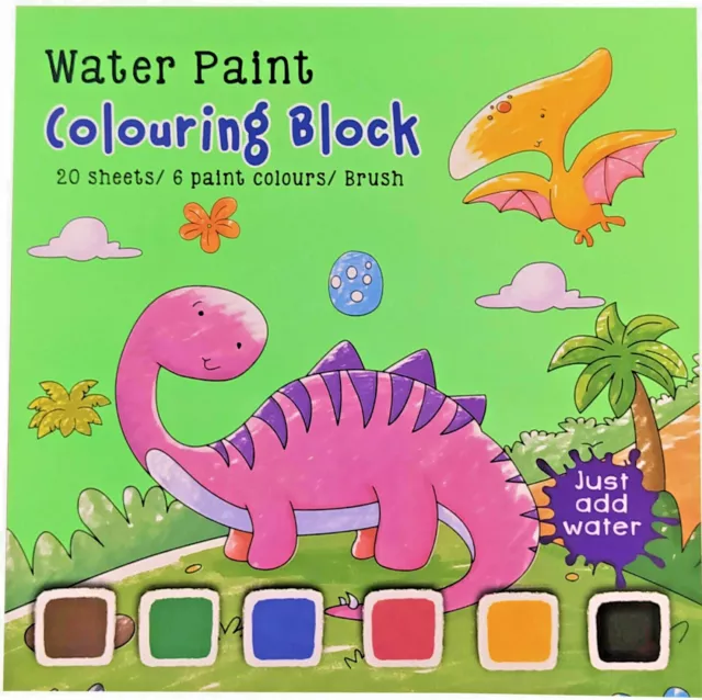 Dino Malbuch für Kinder mit Wasserfarbe und Pinsel Malblock Dinosaurier Dinos