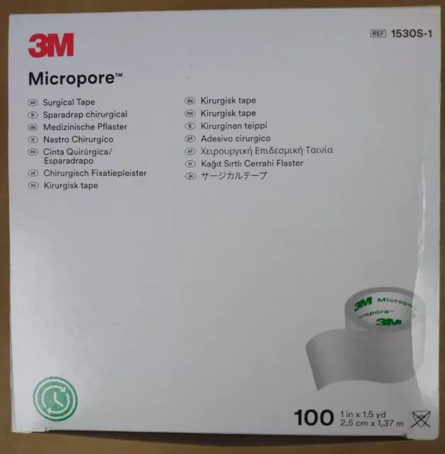 3M Micropore Surgical Tape 1" x 1.5 yd 1530S-1 Box/100 Rolls. Exp. 05/2025