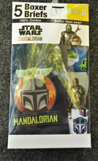 Star Wars Mandalorian 5 pack Boys Boxer Briefs Underwear Cotton Size 8 NEW