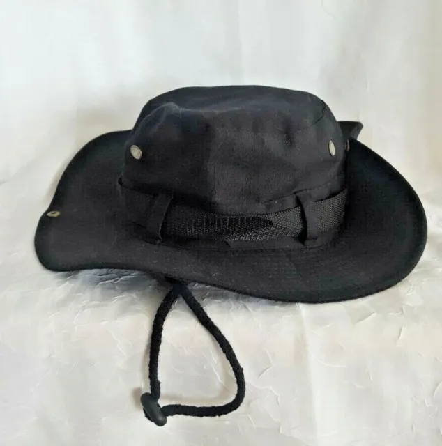Mens Black Boonie Bucket Hat Cap Cotton Wide Brim Sun Outdoor Fishing Hunting