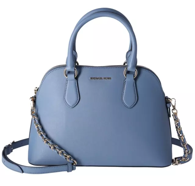 Michael Kors Veronica Medium Dome Satchel Crossbody Denim Blue Saffiano Leather