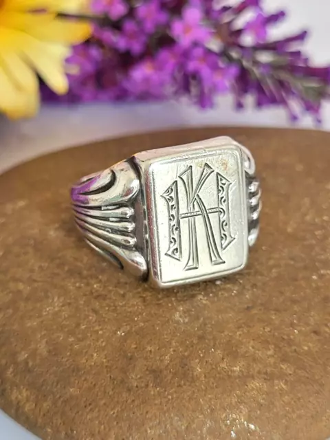 Wunderschöner antiker Ring Silber 900, Art Deko, Initialen KH, 20mm