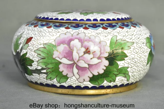 5.8 " Marked China Cloisonne enamel Bronze Dynasty Peony Flower Crock Pot Jar