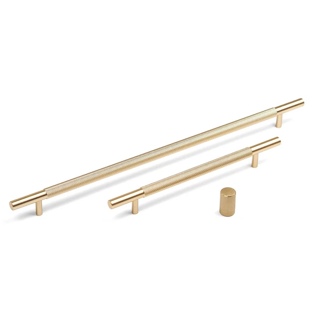 Knurled Kitchen Cupboard Handle Brushed Brass 160mm 320mm Knob Cabinet Wardrobe