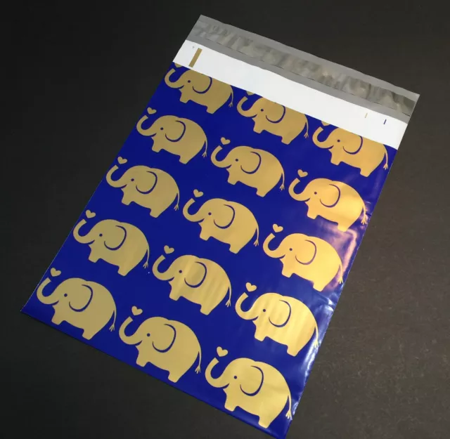 25 10X13 ELEPHANTS Poly Mailers Envelopes Shipping Bags Blue Gold Pack & Ship