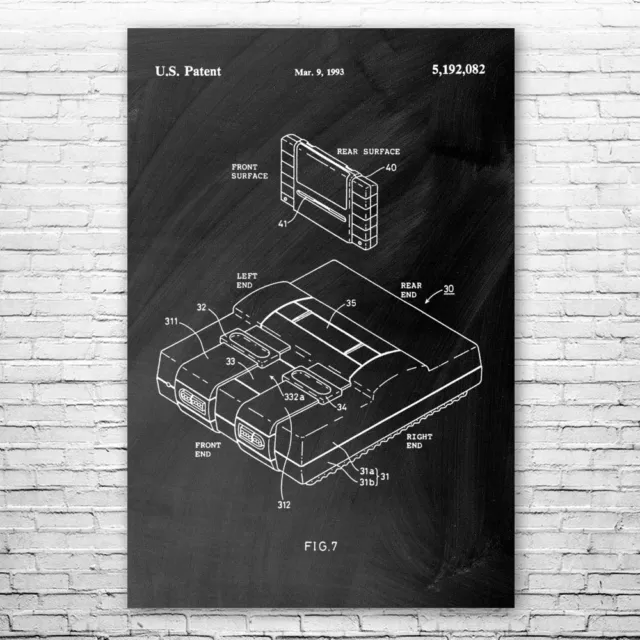 Super SNES Video Game System Poster Patent Print Classic Retro Gaming