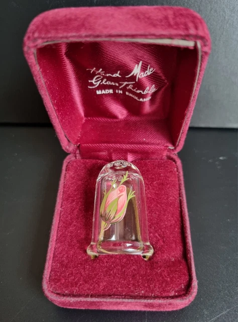 Hand-made Glass Rose Thimble In Gift Box Vintage Made In England